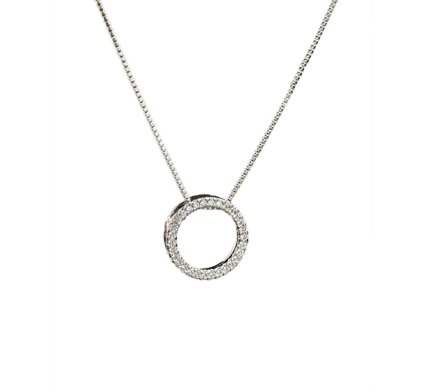 CIRCLE STUDDED NECKLACE | White Rhodium Plated