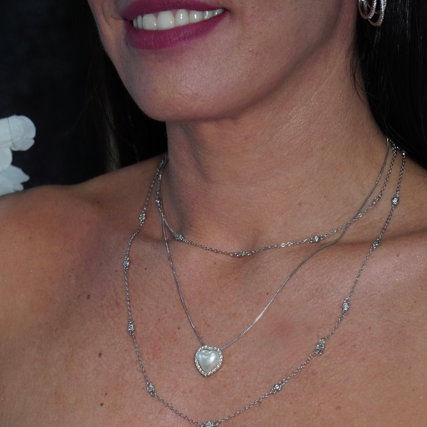 PEARL HEART NECKLACE | White Rhodium Plated