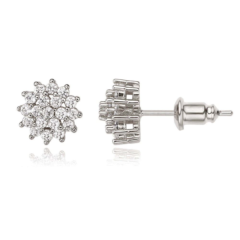 SMALL FLOWER EARRINGS | White Rhodium Plated