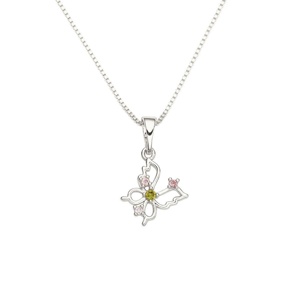 COLORFUL SMALL BUTTERFLY NECKLACE | White Rhodium Plated