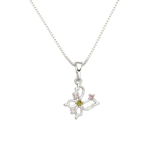 COLORFUL SMALL BUTTERFLY NECKLACE | White Rhodium Plated