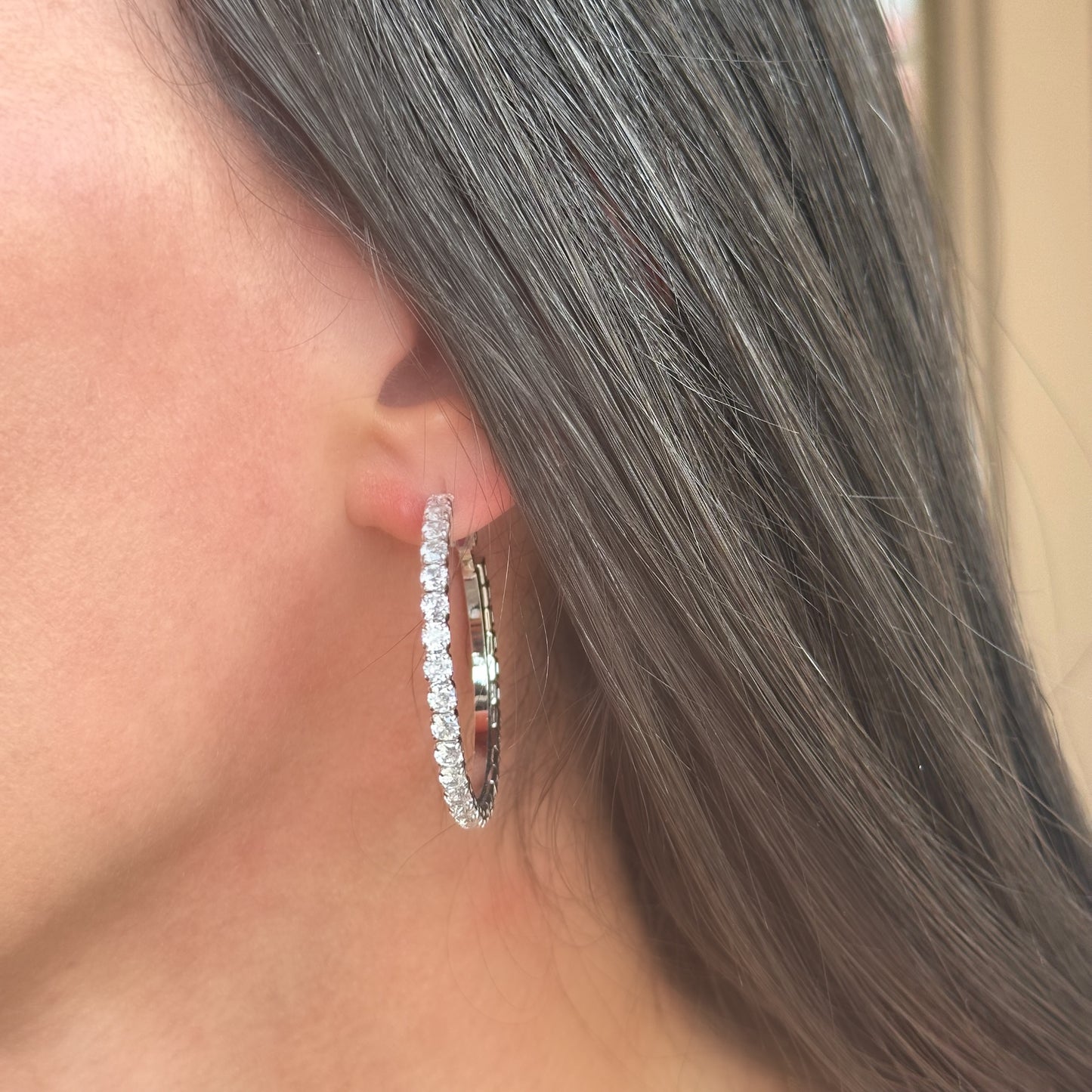 GLAM HOOPS EARRINGS | White Rhodium Plated