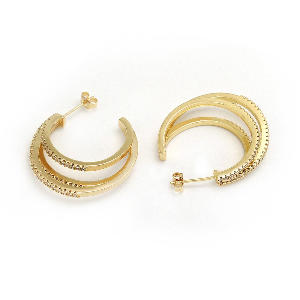 ELEGANT TRIPLE LINES HOOPS EARRINGS | 18K Gold Plated