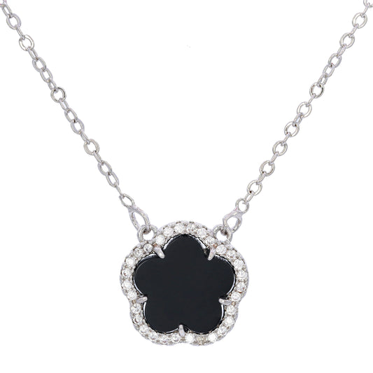 PARIS AGATE FLOWER NECKLACE | White Rhodium Plated