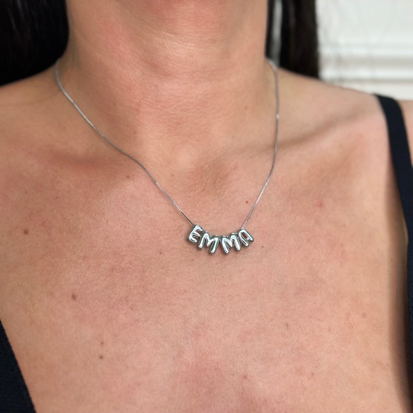 PERSONALIZED NECKLACE - PUFFY LETTERS | White Rhodium Plated