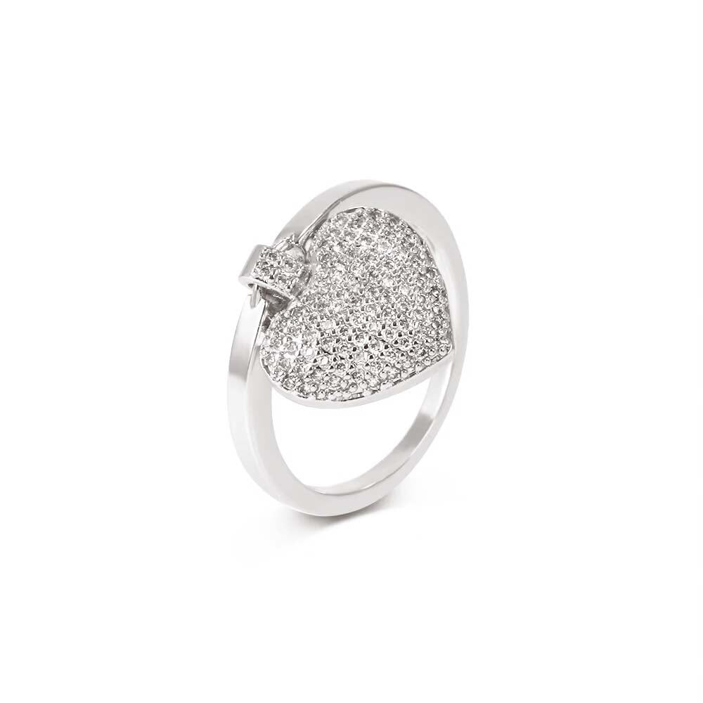 HEART PENDANT RING | Fourfold White Rhodium Plated