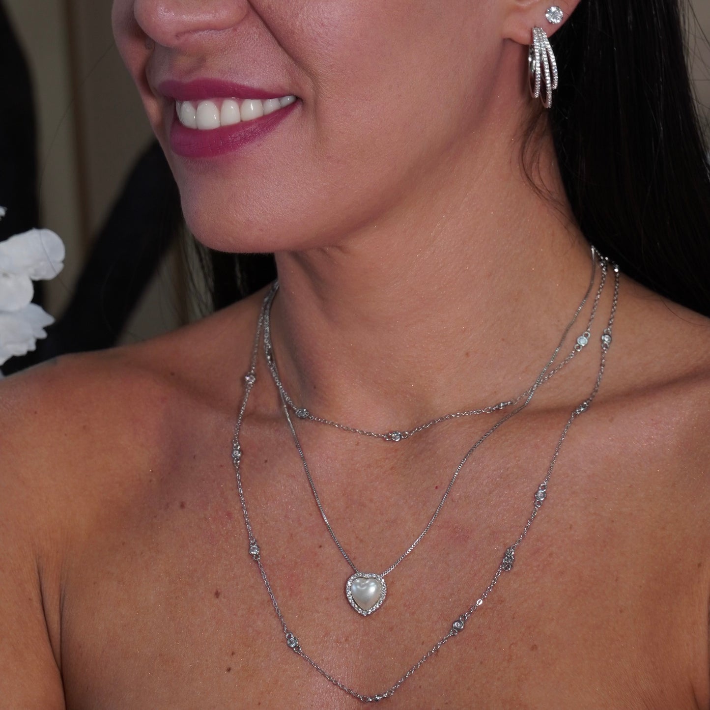 PEARL HEART NECKLACE | White Rhodium Plated