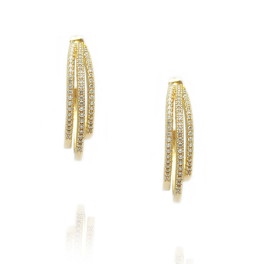 ELEGANT TRIPLE LINES HOOPS EARRINGS | 18K Gold Plated