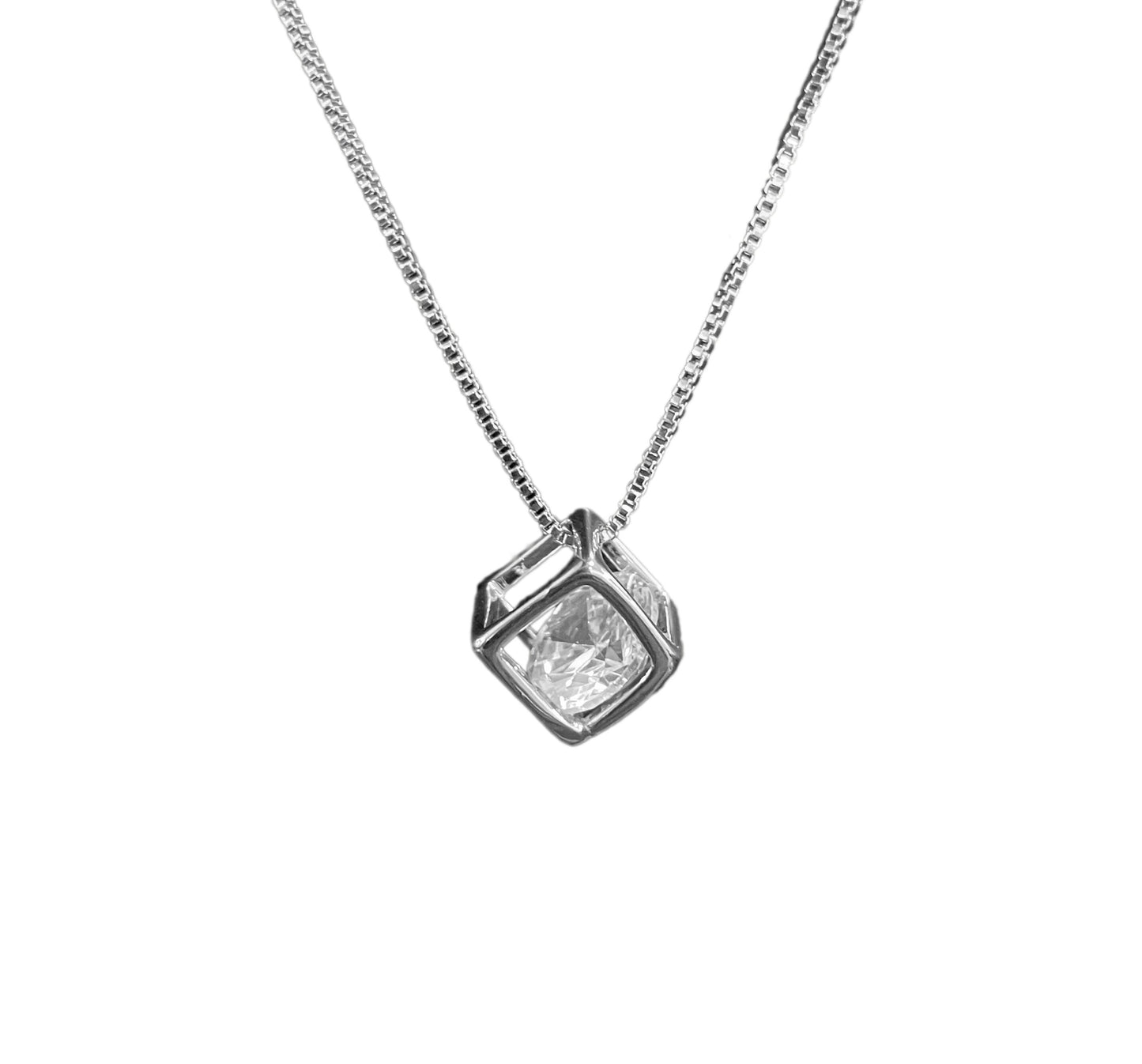 SQUARE STUD NECKLACE | White Rhodium Plated