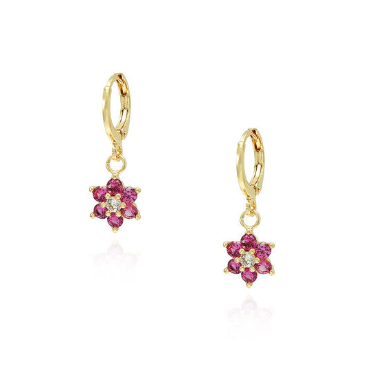 PINK FLOWER HOOPS | 18K Gold Plated