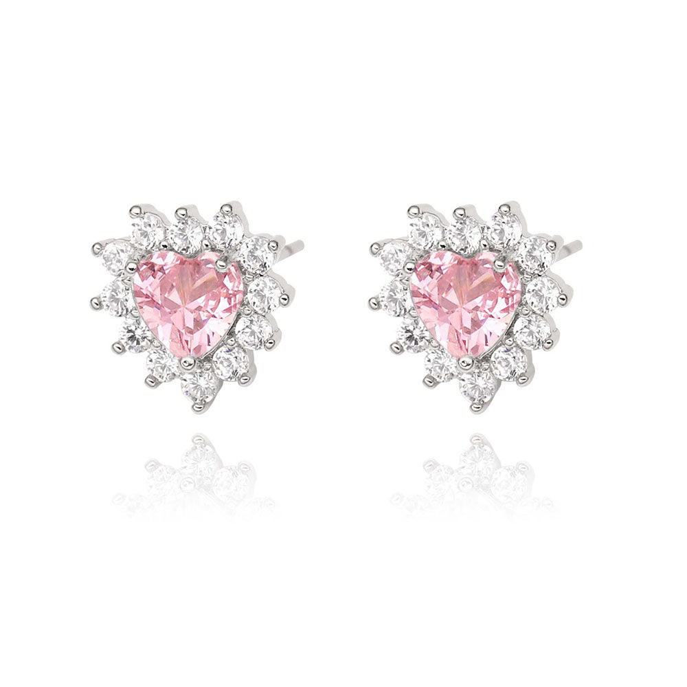 PINK HEART SET | Double White Rhodium Plated