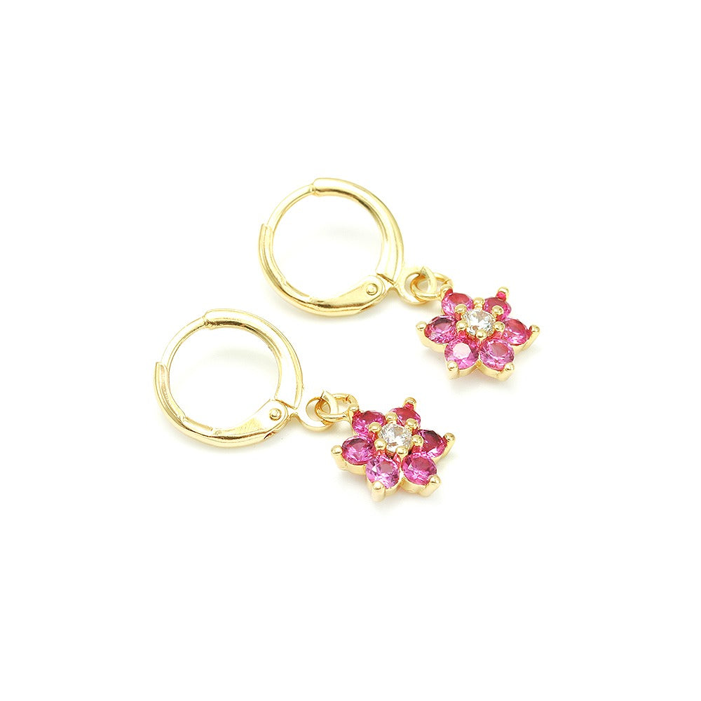 PINK FLOWER HOOPS | 18K Gold Plated