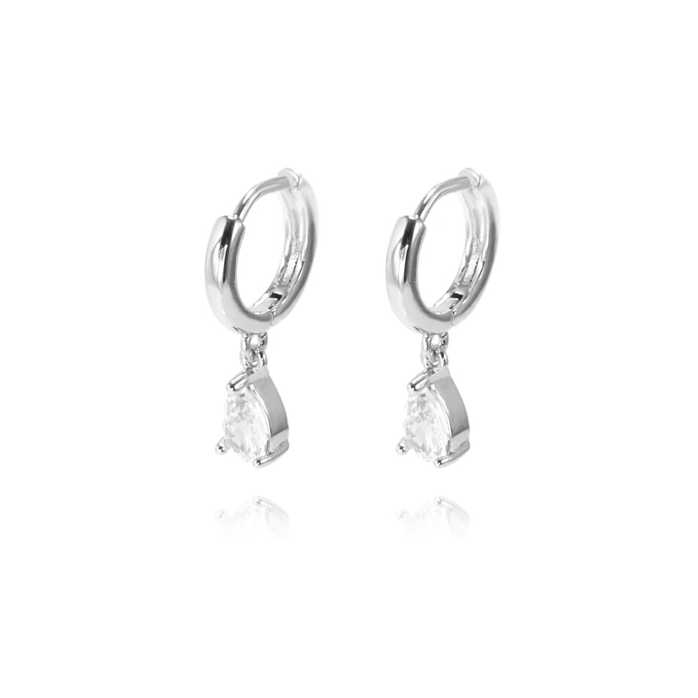 MINIMALIST DROP HOOPS | White Rhodium Plated