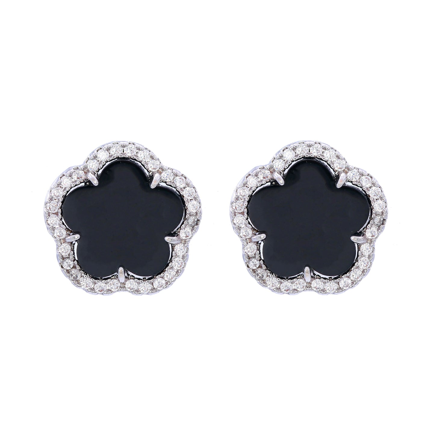 PARIS AGATE FLOWER EARRINGS | White Rhodium Plated