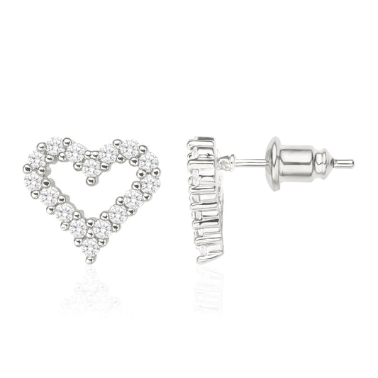 BRYAN'S LOVE OPEN HEART EARRINGS | White Rhodium Plated