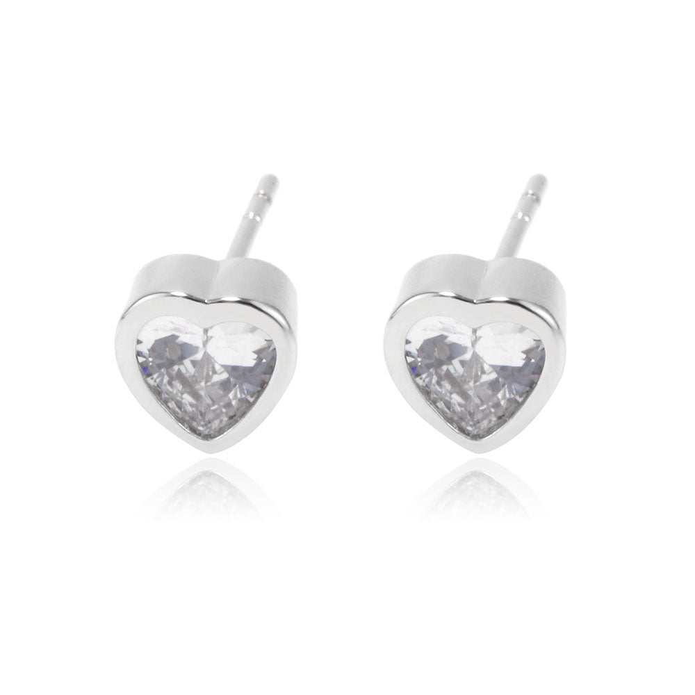 CRYSTAL HEART STUD EARRINGS | Double White Rhodium Plated