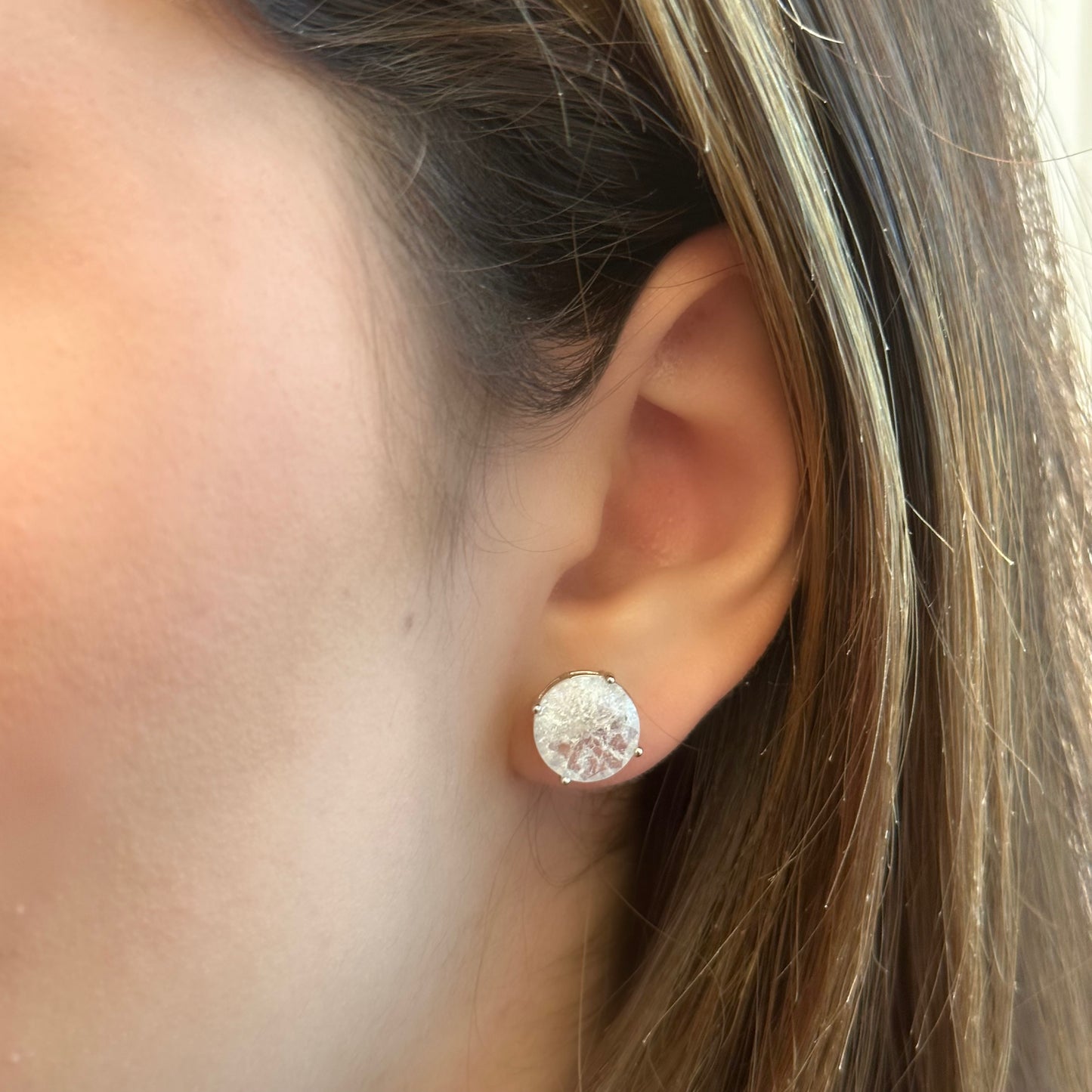 10MM CRACKED STUD EARRINGS | White Rhodium Plated