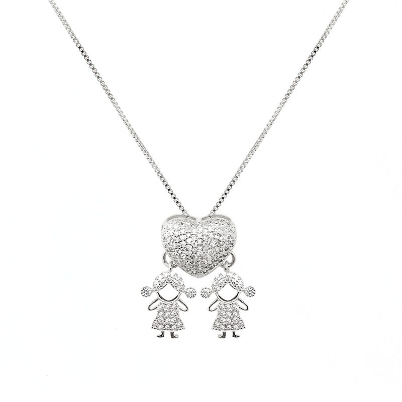 GIRL & GIRL NECKLACE | Double White Rhodium Plated