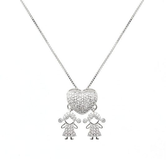 GIRL & GIRL NECKLACE | Double White Rhodium Plated