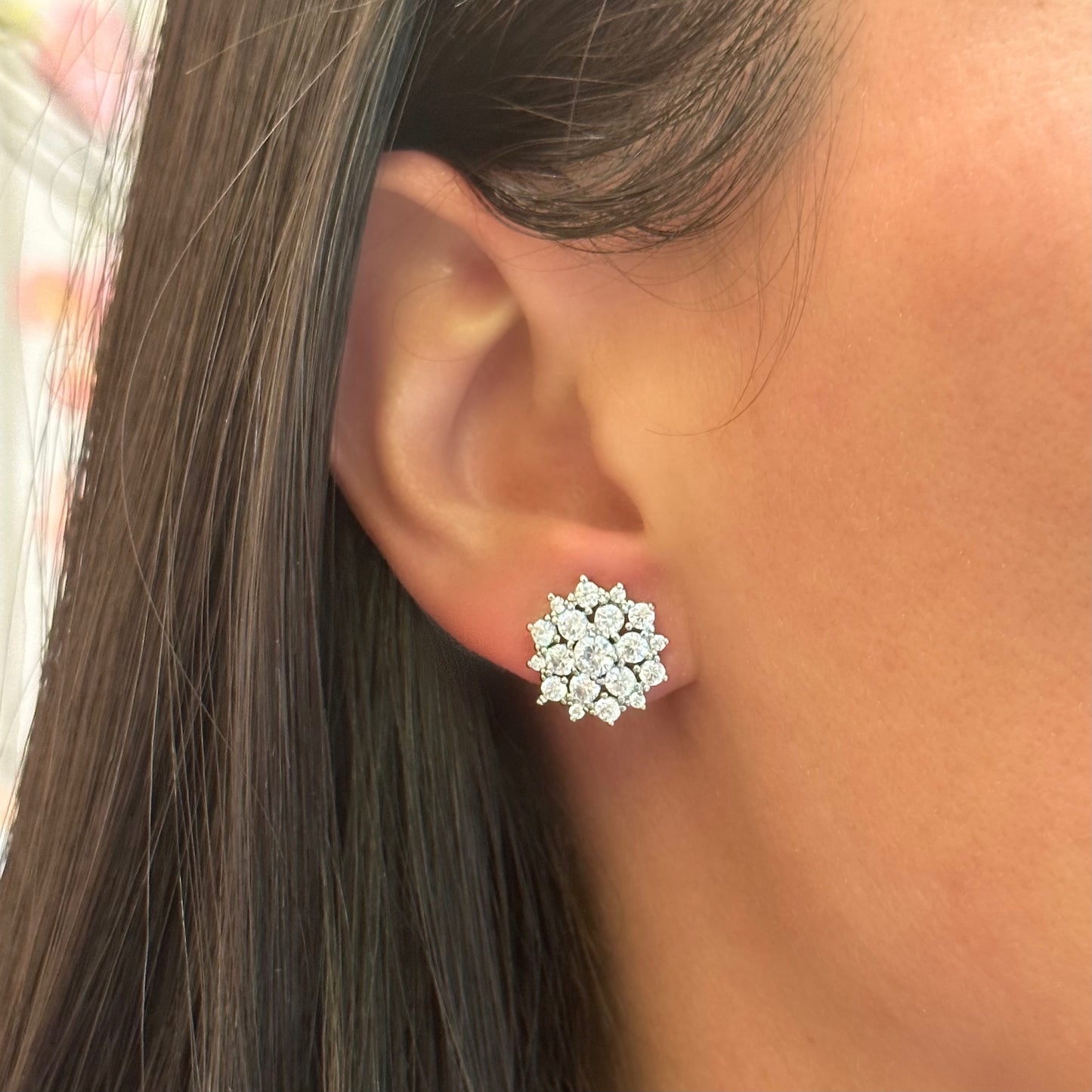 FANCY FLOWER EARRINGS | White Rhodium Plated