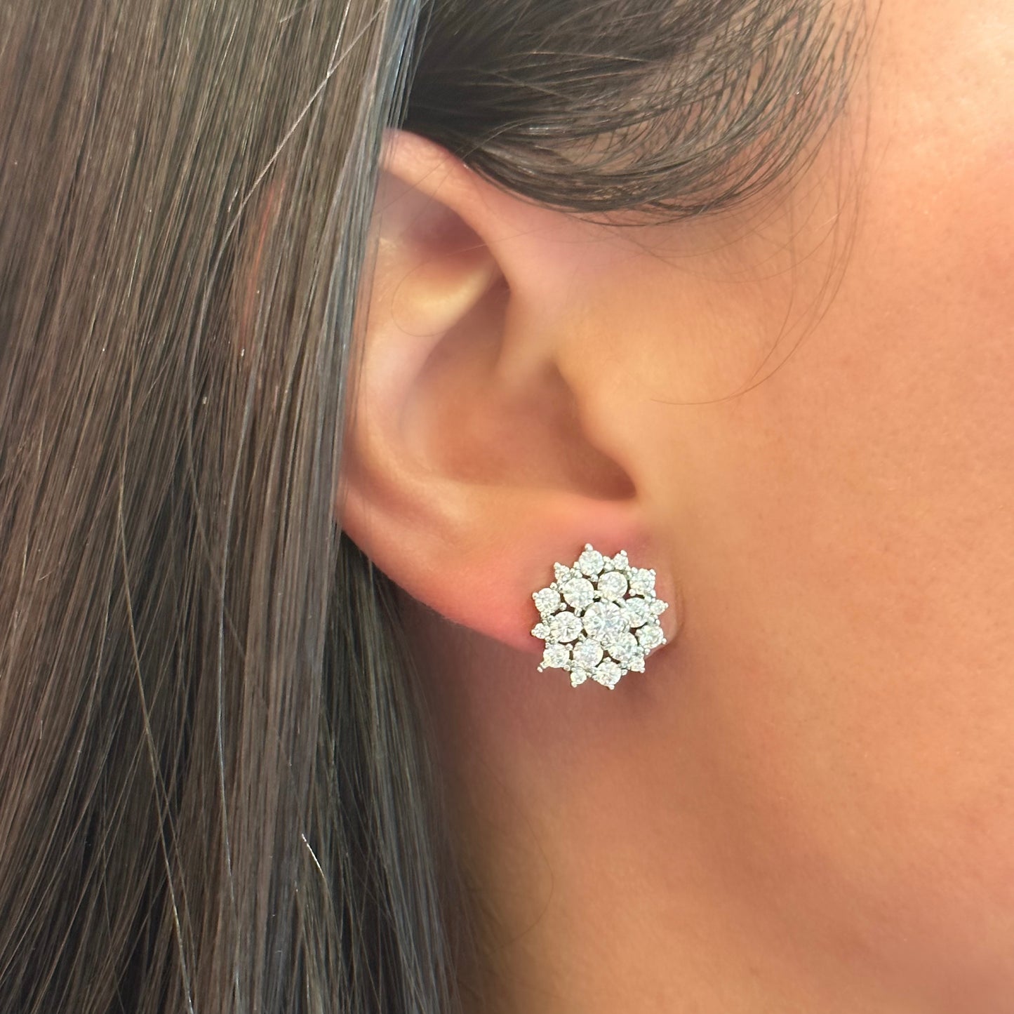 FANCY FLOWER EARRINGS | White Rhodium Plated