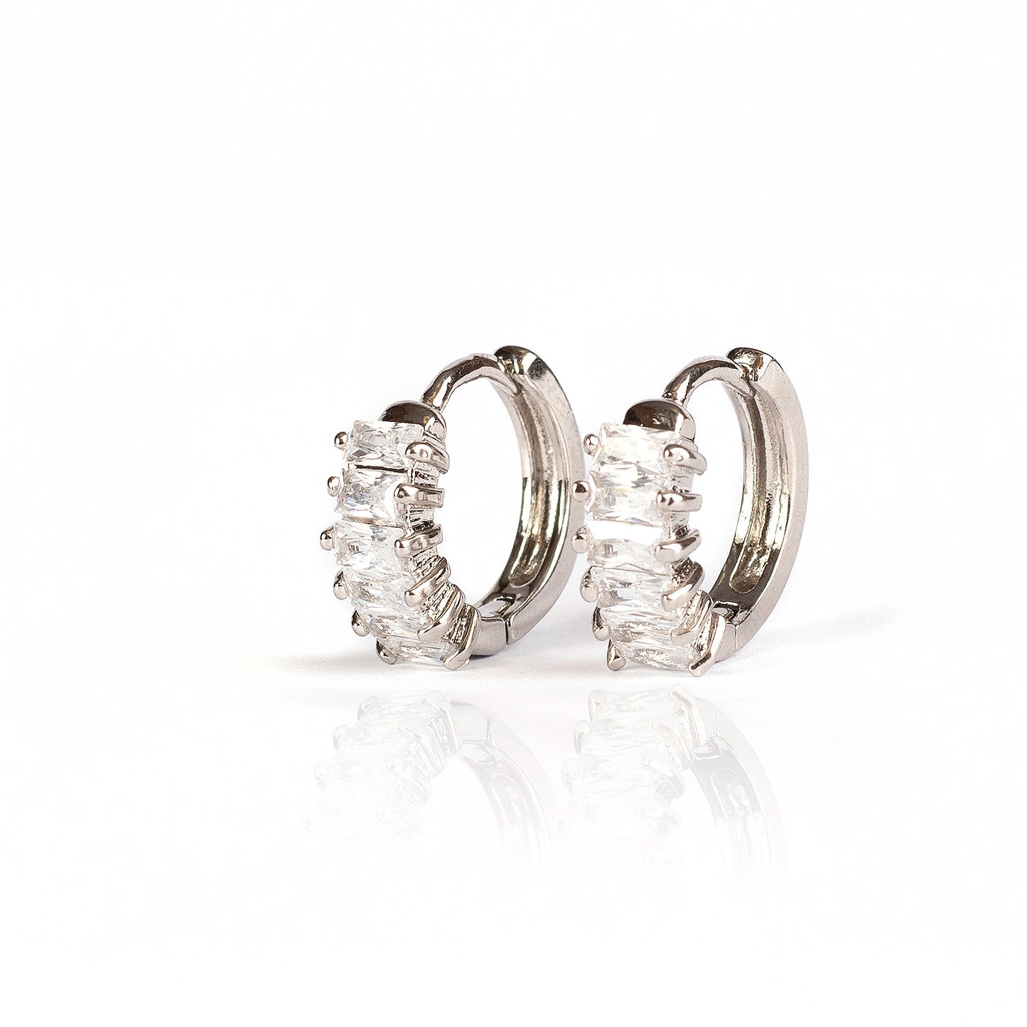 STUDDED HOOPS EARRINGS | White Rhodium Plated