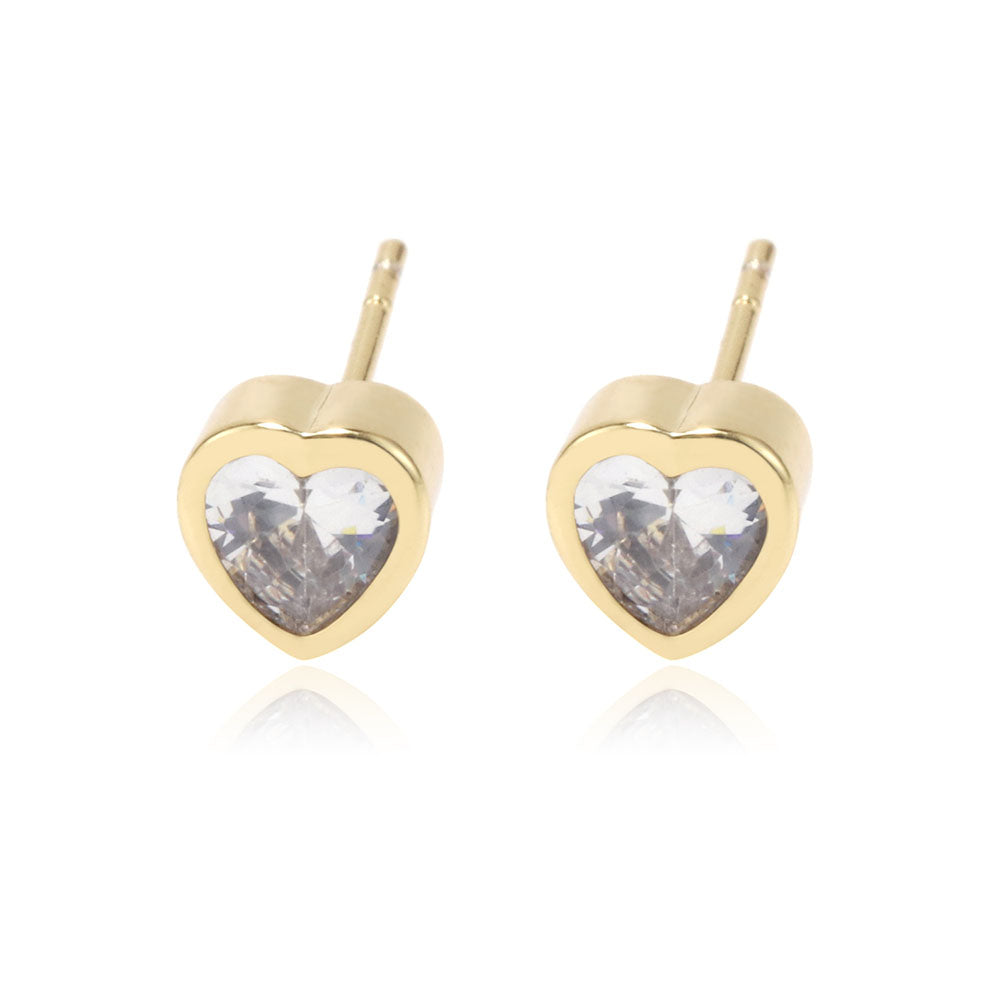 CRYSTAL HEART STUD EARRINGS | Double 18K Gold Plated