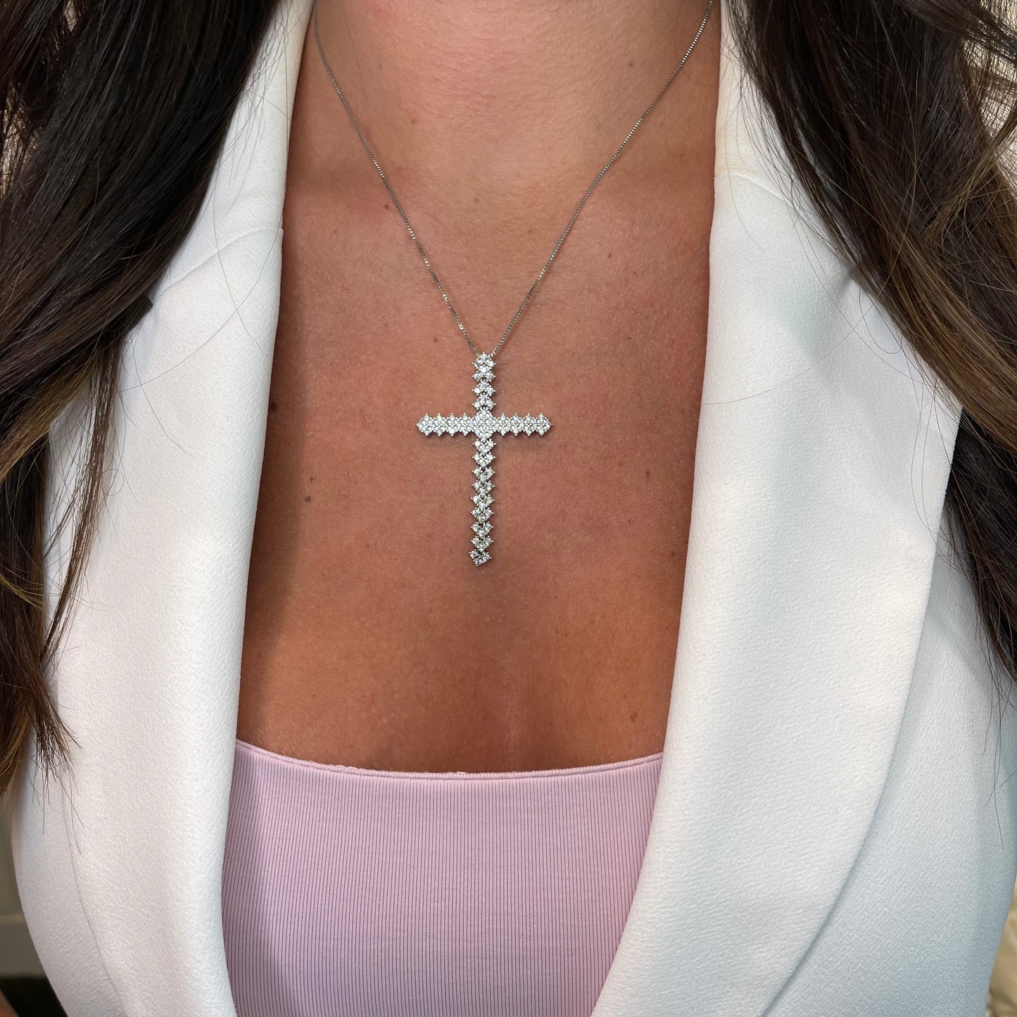 WHITE MOVABLE CROSS | White Rhodium Plated