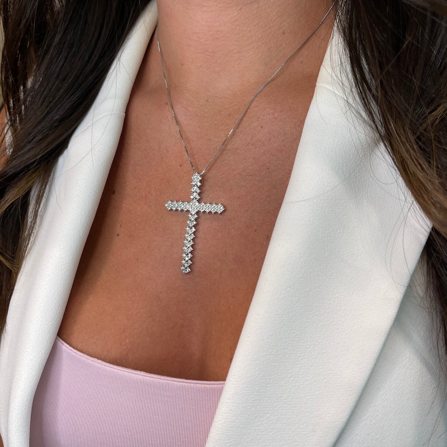 WHITE MOVABLE CROSS | White Rhodium Plated