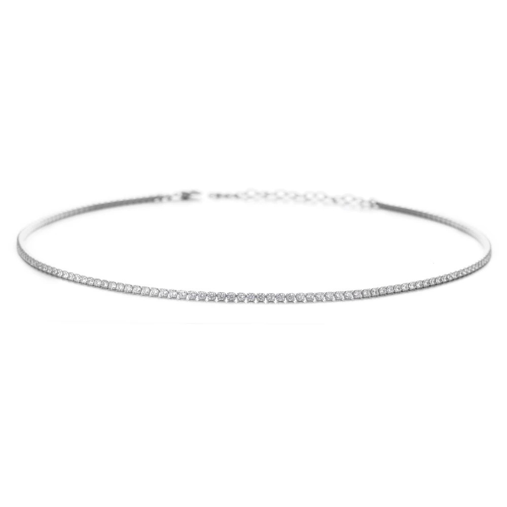 FLEXIBLE DIAMONDS CHOKER NECKLACE | White Rhodium Plated