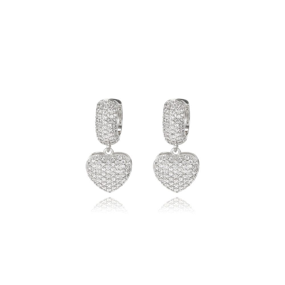 HEART HOOPS EARRINGS | Double White Rhodium Plated