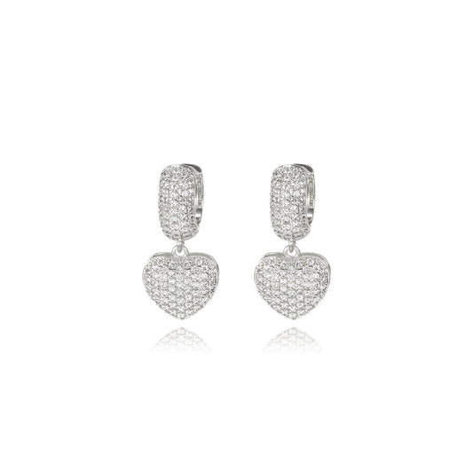 HEART HOOPS EARRINGS | Double White Rhodium Plated