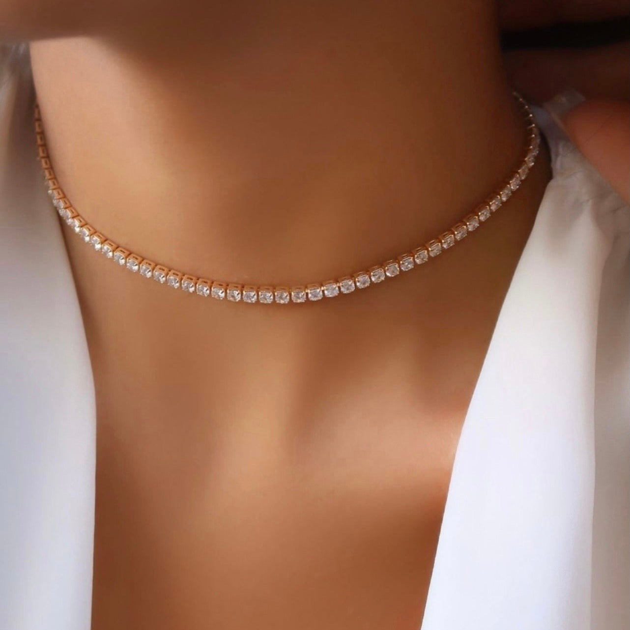 FLEXIBLE DIAMONDS CHOKER NECKLACE | 18K Gold Plated